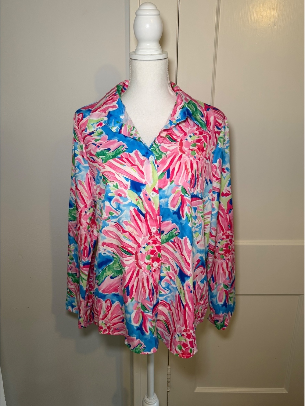 SHEIN Floral Button-Up Long Sleeve Shirt, Size Large